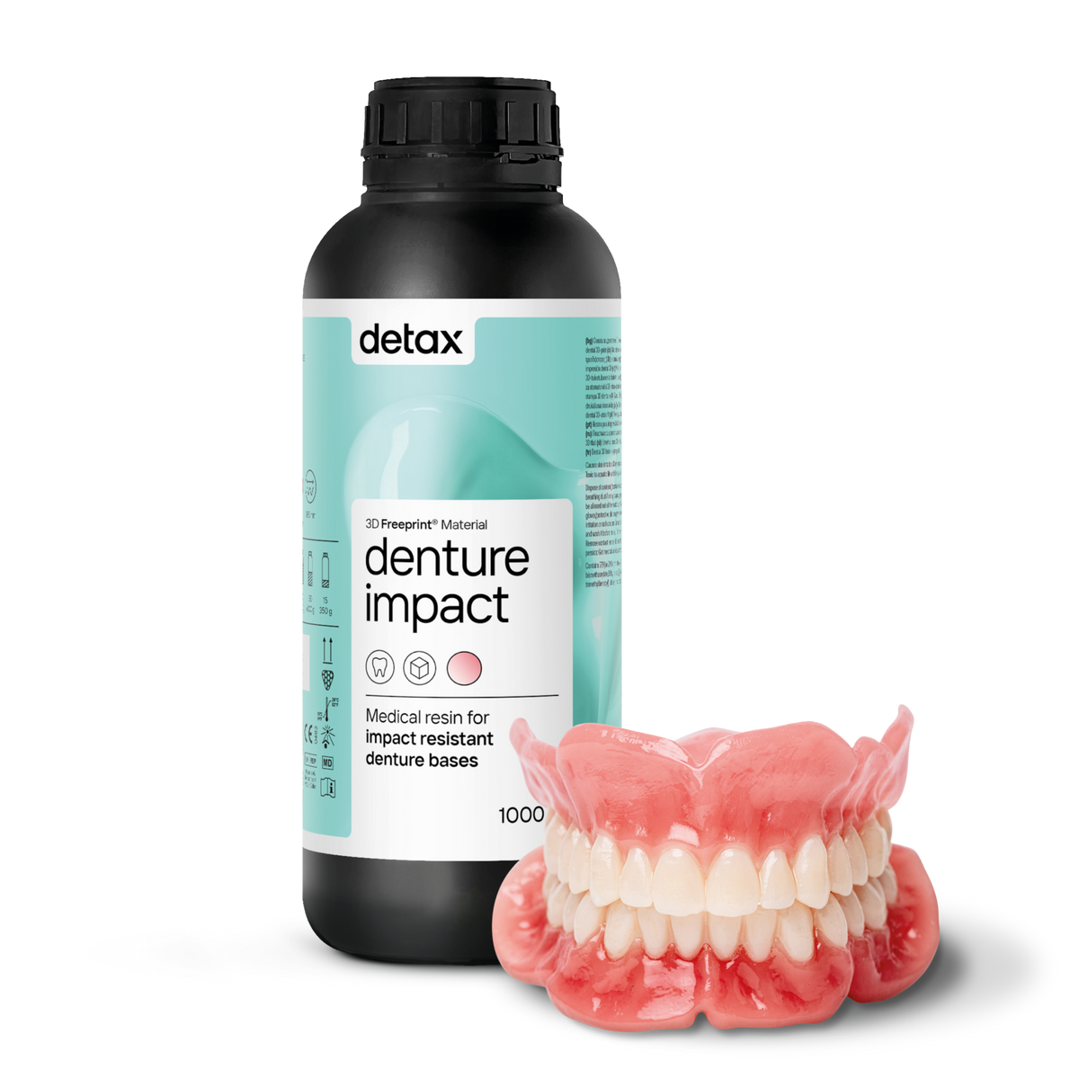 Detax Freeprint Denture Impact UV dervos buteliukas su atspausdintu protezu