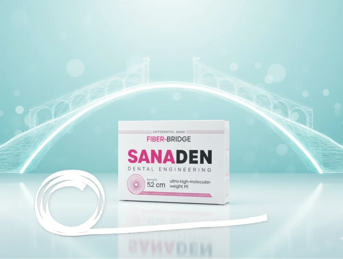 Sanaden Fiber-Bridge pakuotė ir išvyniota polietileno pluošto juostelė